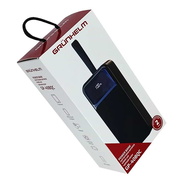 Фото - Батарея мобільна Grunhelm 40.000 mAh Black швидка зарядка 22.5W (GP-40BQC)