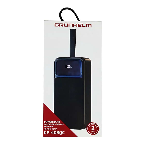 Фото - Батарея мобільна Grunhelm 40.000 mAh Black швидка зарядка 22.5W (GP-40BQC)