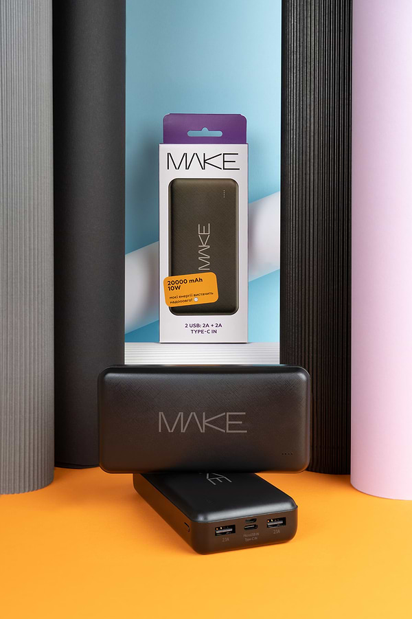 Фото - Батарея мобильная MAKE Power Bank 20000 mAh 2A+2A Black (MPB-205BK)