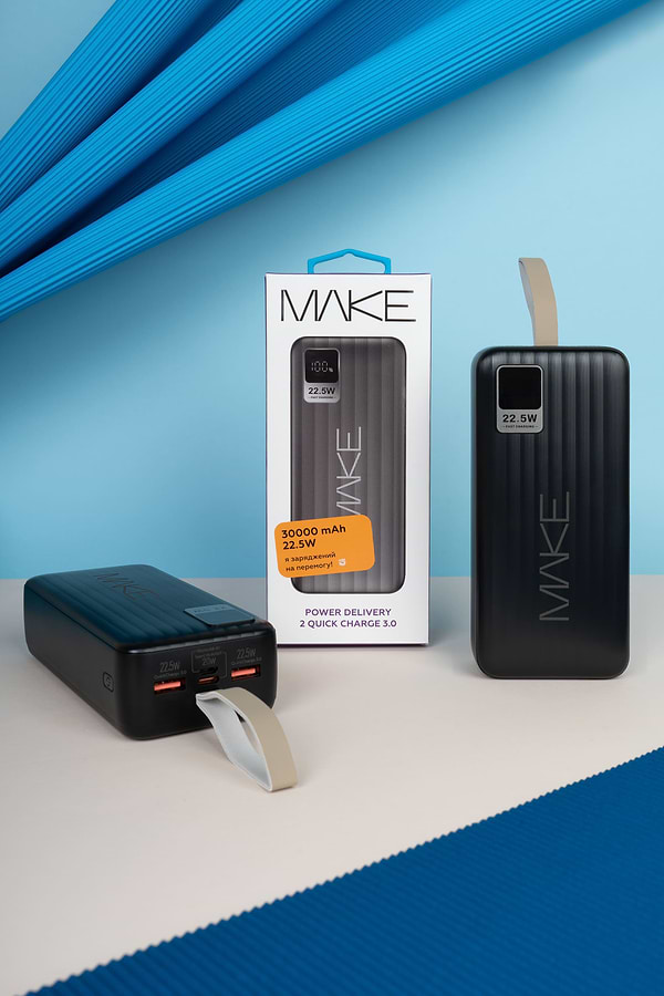 Фото - Батарея мобильная MAKE 22.5W PD+QC 30000 mAh Black (MPB-301BK)