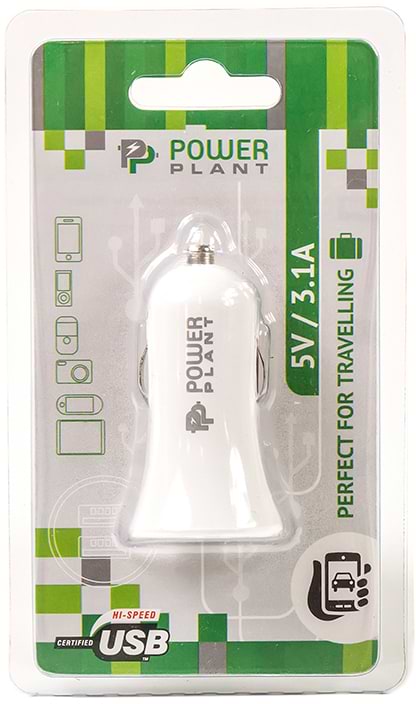 Фото - Автомобільний зарядний пристрій PowerPlant 2xUSB 3.1A White (DV00DV5036)