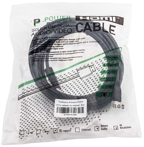 Фото - Кабель HDMI PowerPlant HDMI - mini HDMI 5m (KD00AS1246)