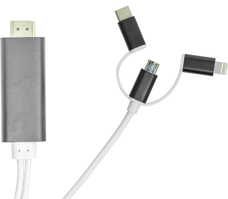 Кабель PowerPlant HDMI (M) - Lightning, Type-C, microUSB 1m (CA911912)
