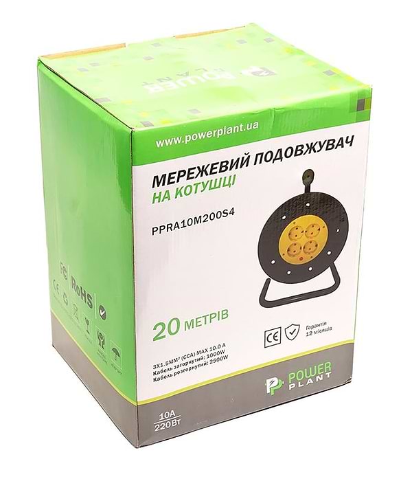 Фото - Подовжувач 220В PowerPlant JY-2002/20 (PPRA10M200S4) 4 розетки 20m Black-Yellow