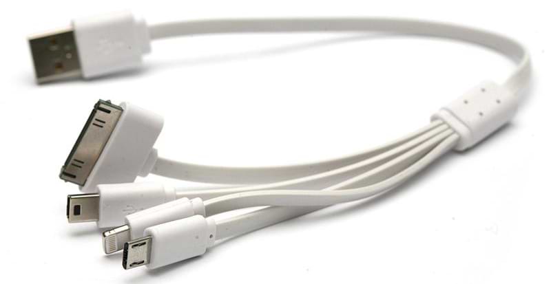 Кабель синхронизации данных PowerPlant USB-microUSB-miniUSB-Lightning-Apple 30pin 0.5m White (KABUSBALL) - Фото 1