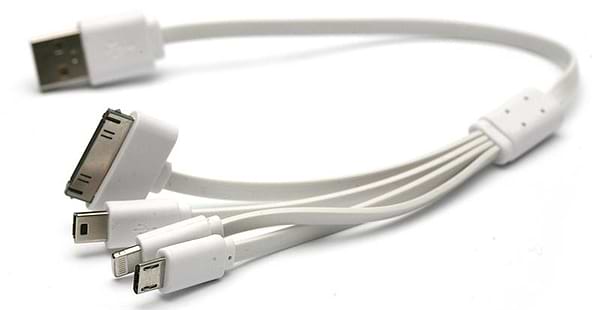 Фото - Кабель синхронизации данных PowerPlant USB-microUSB-miniUSB-Lightning-Apple 30pin 0.5m White (KABUSBALL)