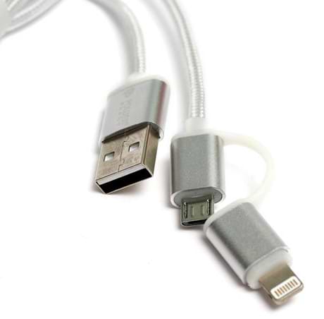 Кабель синхронізації даних PowerPlant USB 2.0-MicroUSB-Lightning 1m Silver (KD00AS1290)