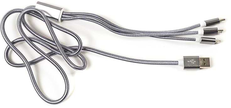 Кабель синхронізації даних PowerPlant USB 2.0-MicroUSB-USB-C-Lightning 1m Grey (CA910663)