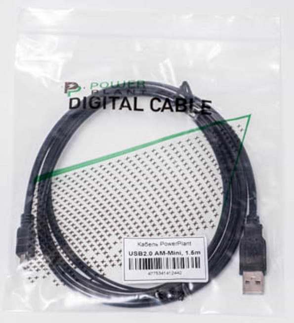 Фото - Кабель USB - miniUSB PowerPlant USB 2.0 AM-MiniUSB AM 1.5m Black (KD00AS1244)