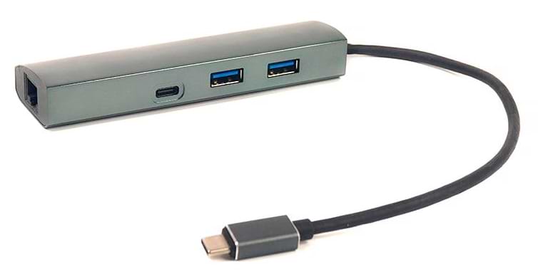 Перехідник USB-C - USB PowerPlant USB 3.0 2 порта + 1 порт Type-C USB 3.1 + Gigabit Ethernet (CA910557)