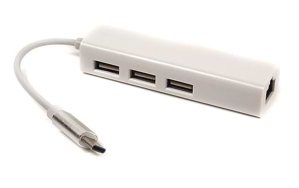 Фото - Уцінка - Перехідник PowerPlant USB 3.1 Type-C - 3 порта USB 2.0 + Ethernet (CA910397) #
