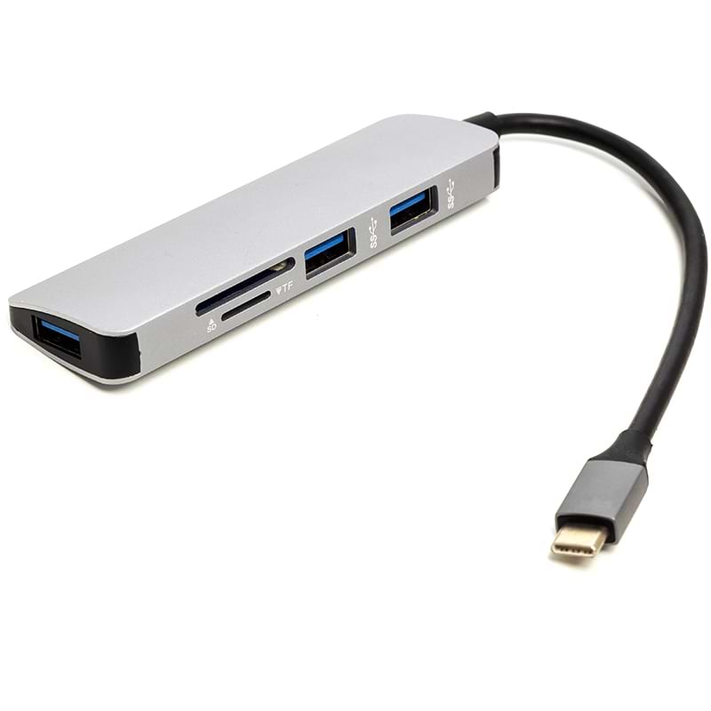 Хаб USB PowerPlant USB Type-C - 3xUSB 3.0 Ports + TF/SD Card Reader (CA912100) - Фото 1