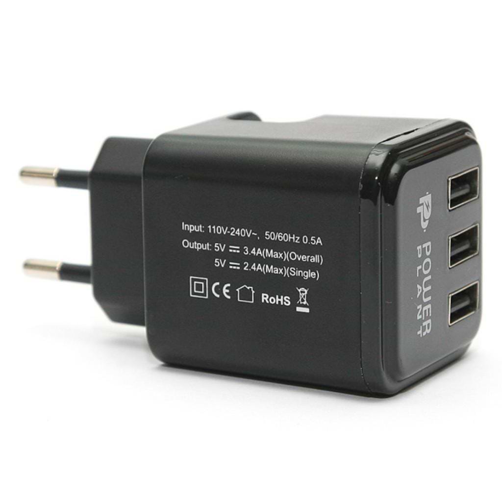 Мережевий зарядний пристрій PowerPlant W-360 3xUSB Black (DV00DV5065)