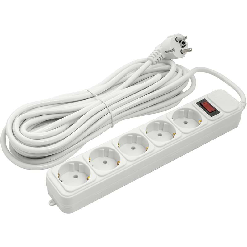 Сетевой фильтр PowerPlant JY-1056/10 (PPSA10M100S5) 5 розеток 10 м White - Фото 1