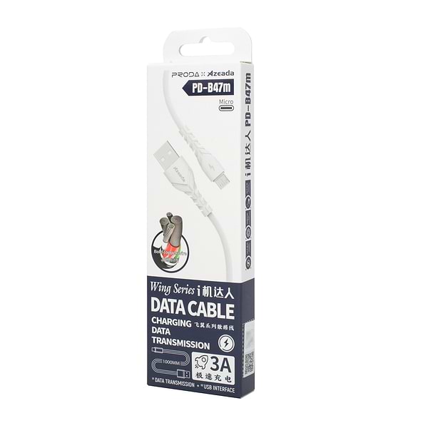 Фото - Кабель синхронизации данных Proda PD-B47m Micro USB Quick Charge 3А White (PD-B47m-WHT)