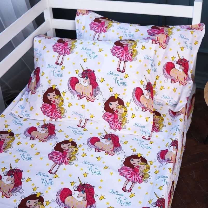 Фото - Комплект постільної білизни дитячий MirSon Бязь Kids Time 17-0704 Принцеса та Єдиноріг 110 x 140 см (2200010501186)