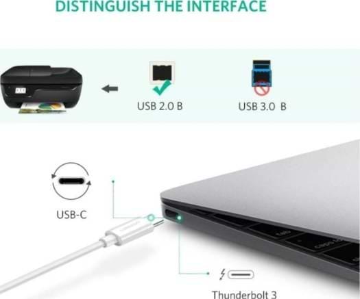 Фото - Перехідник UGREEN US241 USB-C 2.0 to USB-B 2.0 Print Cable 1m White (40560)