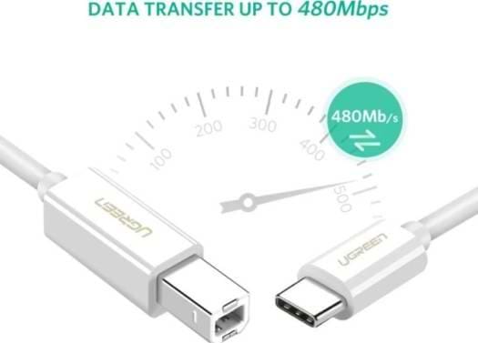 Фото - Перехідник UGREEN US241 USB-C 2.0 to USB-B 2.0 Print Cable 1m White (40560)