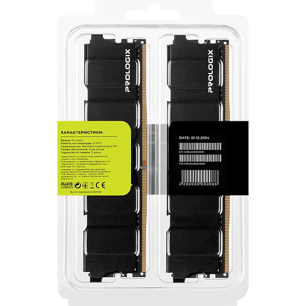 Фото - Память DDR ProLogix DDR5 2x16GB/5600 Black (PRO32GB5600B5K)