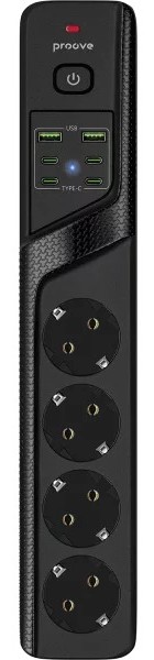 Мережевий фільтр Proove Power Strip P-04C (4 розетки + 2 USB + 4 Type-C) 2 м Black (PSPS25002421)