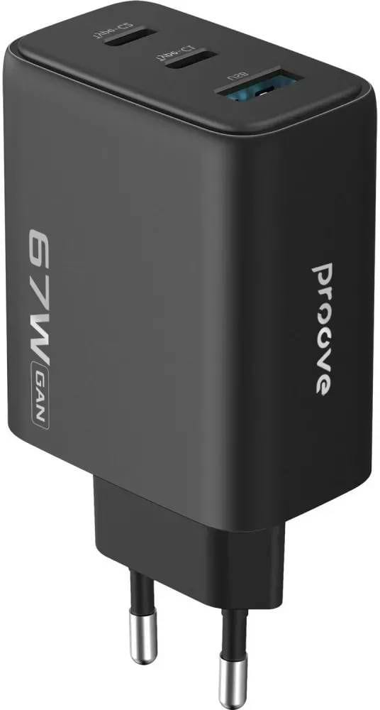 Мережевий зарядний пристрій Proove Silicone Power 2 67W (2*Type-C+USB) black (WCSP26120001)