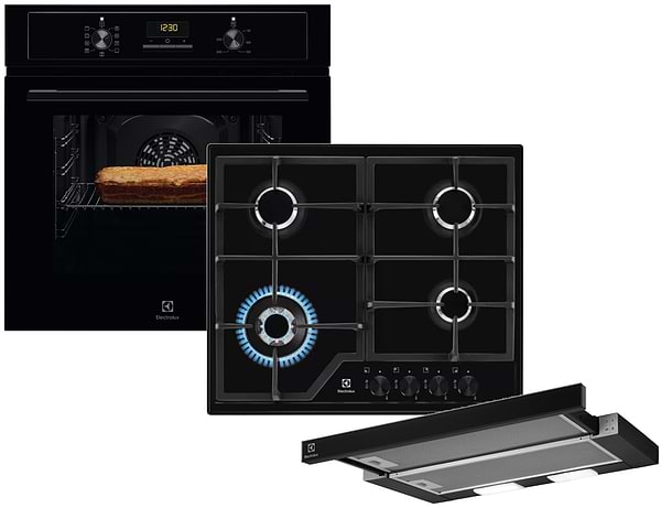 Фото - Комплект техники Electrolux Духовой шкаф + Варочная панель + Витяжка встраиваемая Electrolux EOF3H50BK + KGS6436K + LFP326FB