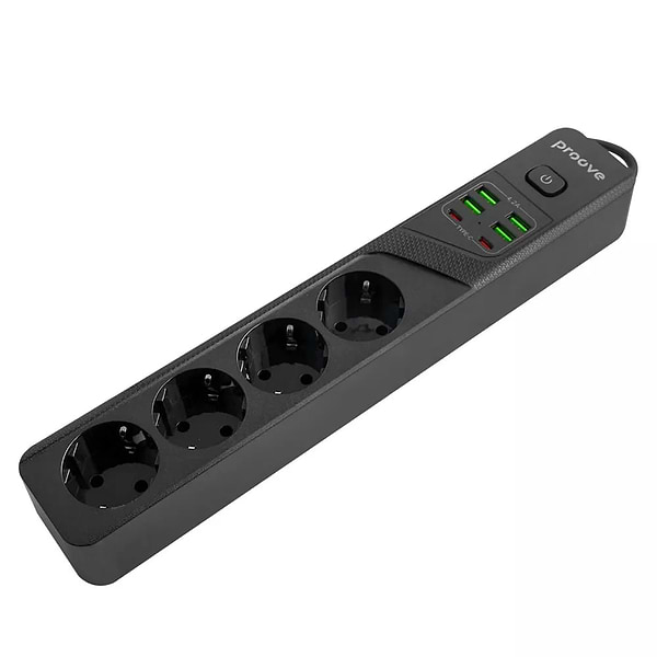 Фото - Мережевий фільтр Proove Power Strip P-04 4 sockets+4 USB+2 Type-C 3 м Black (PSP442430001)