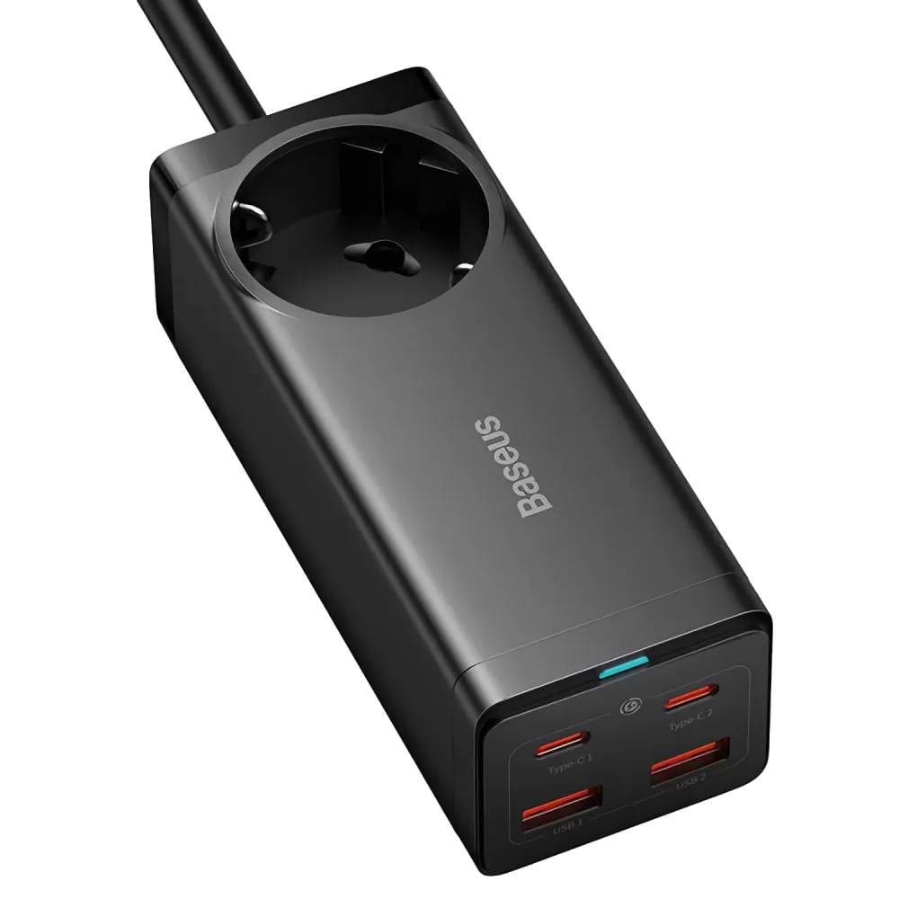 Мережевий зарядний пристрій Baseus GaN3 Pro Desktop Powerstrip AC+2U+2C 100W EU Black 1m Black (PSZM000401) - Фото 1