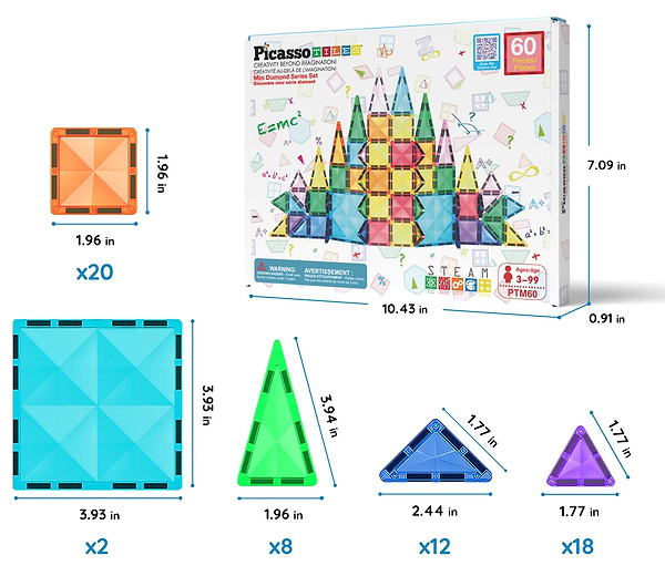 Фото - Магнитный конструктор Picasso Tiles MINI DIAMOND SERIES SET 60 деталей (22303)