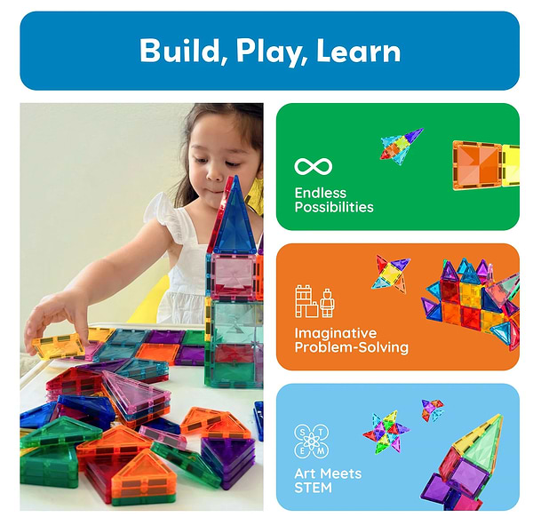 Фото - Магнитный конструктор Picasso Tiles MINI DIAMOND SERIES SET 60 деталей (22303)