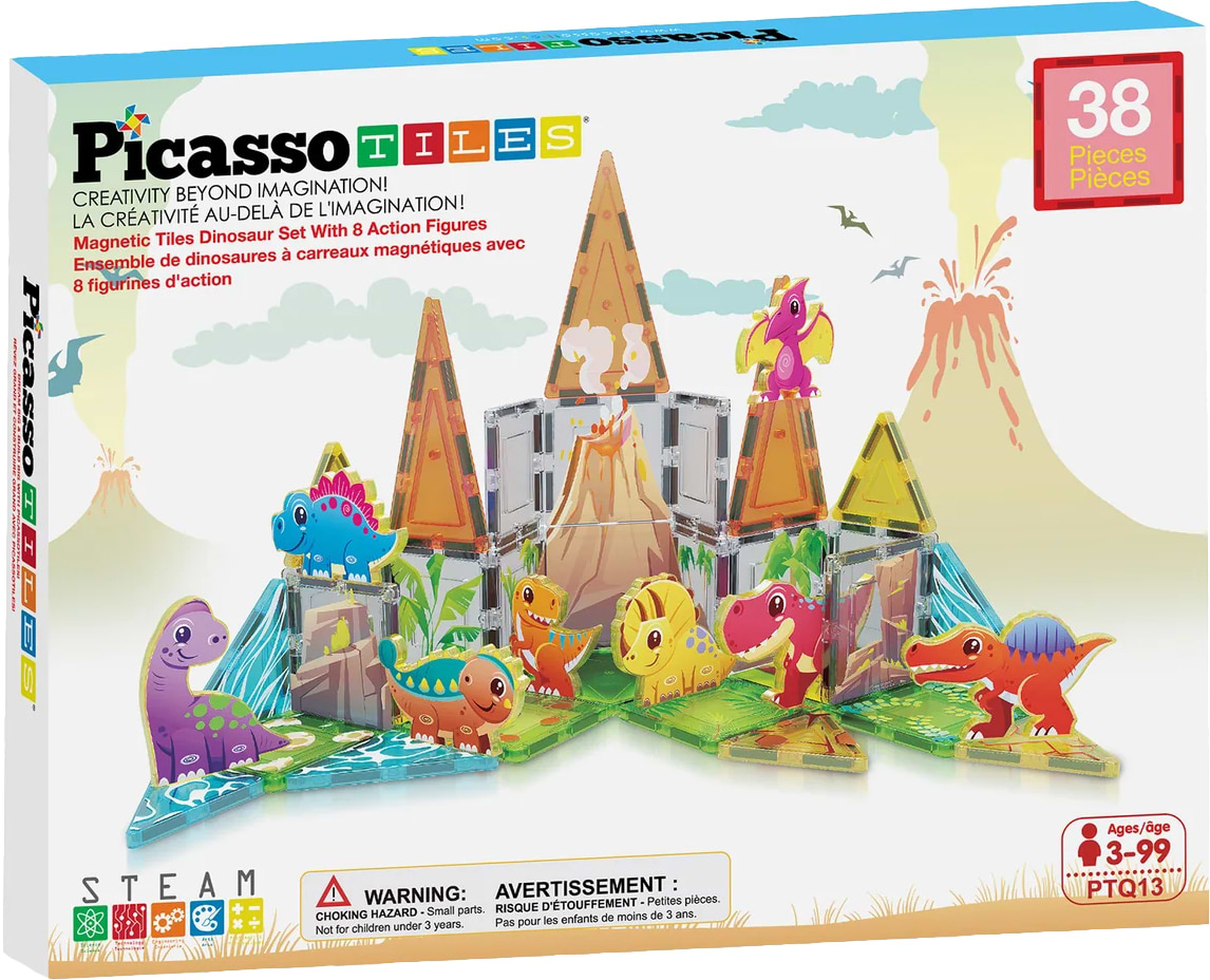 Пластиковий конструктор Picasso Tiles DINOSAUR SET з 8 фігурками динозаврів на 38 дет. (817338028848)