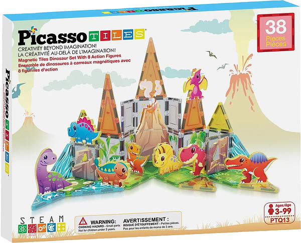 Фото - Пластиковий конструктор Picasso Tiles DINOSAUR SET з 8 фігурками динозаврів на 38 дет. (817338028848)