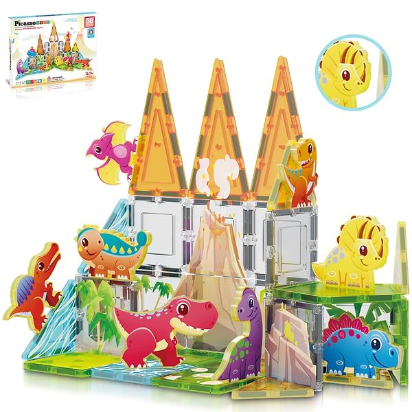 Фото - Пластиковий конструктор Picasso Tiles DINOSAUR SET з 8 фігурками динозаврів на 38 дет. (817338028848)