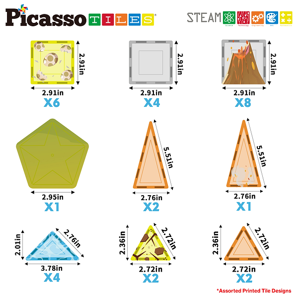 Фото - Пластиковий конструктор Picasso Tiles DINOSAUR SET з 8 фігурками динозаврів на 38 дет. (817338028848)
