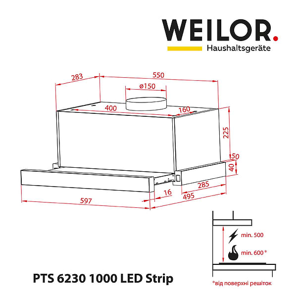 Фото - Уцінка - Витяжка вбудована Weilor PTS 6230 BL 1000 LED strip