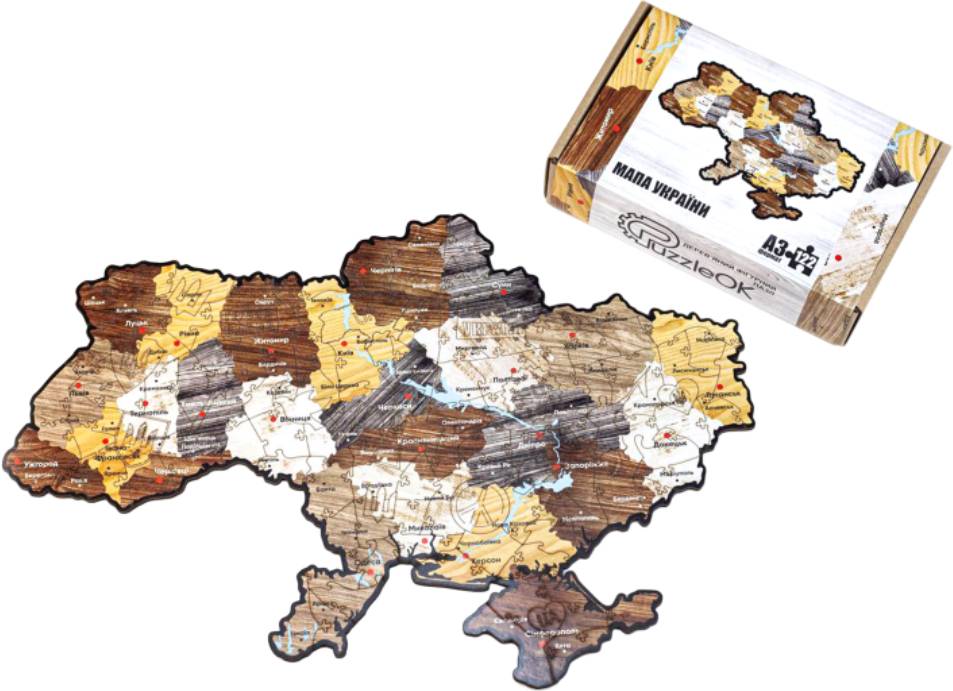 Пазли дерев'яні (5-7 років) PuzzleOk Фігурний дерев'яний пазл "Мапа України" А3  (PuzA3-012101) - Фото 1