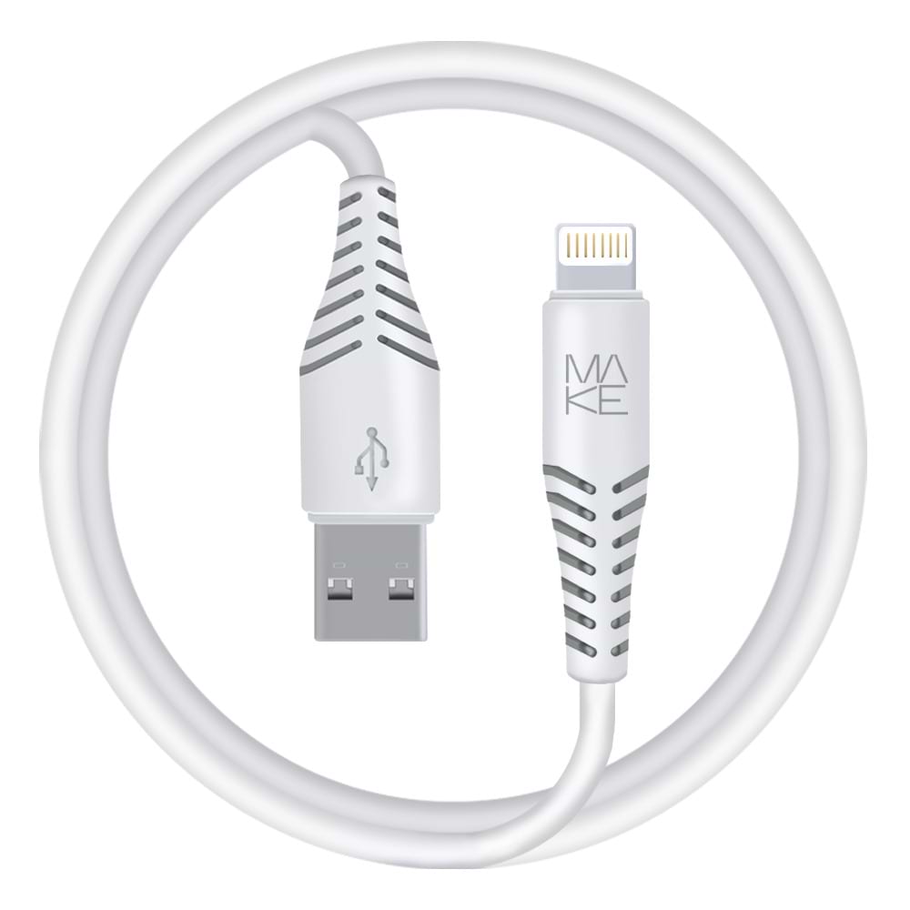 Кабель синхронізації даних MAKE USB to Lightning 2.4A 1м PVC White (MCB-LP1WH) - Фото 1