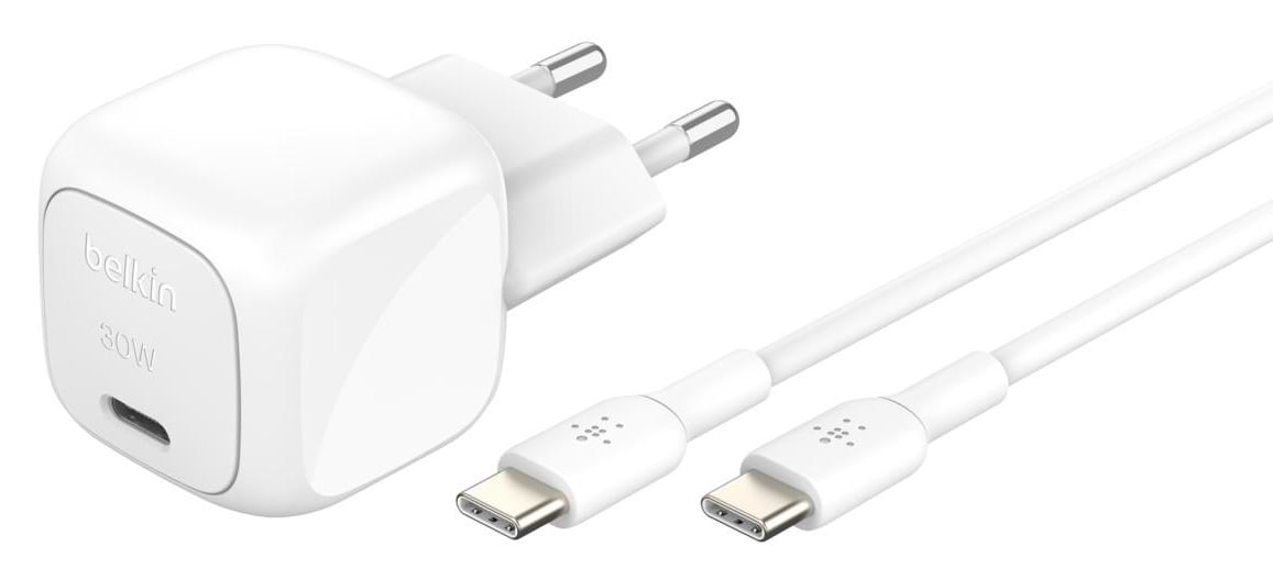 Сетевое зарядное устройство Belkin 30Вт USB-С PD PPS+ USB-С > USB-C 1m PVC White (WCA008KQ1MWH-B6)