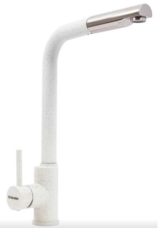 Смеситель кухонный VALESO Q411B БЕЛЫЙ В ТОЧКУ (с выдвижной воронкой)