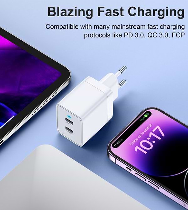 Фото - Мережевий зарядний пристрій Choetech 2 USB-C 40W (Q5006-EU-WH)