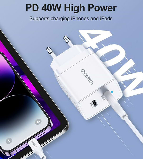 Фото - Мережевий зарядний пристрій Choetech 2 USB-C 40W (Q5006-EU-WH)
