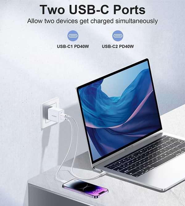 Фото - Мережевий зарядний пристрій Choetech 2 USB-C 40W (Q5006-EU-WH)