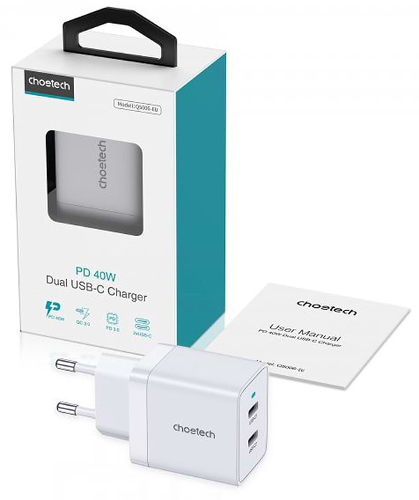 Фото - Мережевий зарядний пристрій Choetech 2 USB-C 40W (Q5006-EU-WH)