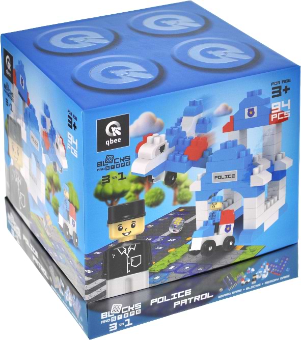 Фото - Пластиковий конструктор qbee "Block&Steps: Поліцейський патруль" + ходилка і меморі гра 3в1, 94дет.  (QB300-002)