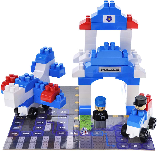 Фото - Пластиковий конструктор qbee "Block&Steps: Поліцейський патруль" + ходилка і меморі гра 3в1, 94дет.  (QB300-002)