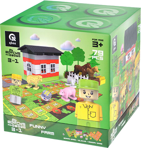 Фото - Пластиковий конструктор qbee "Block&Steps: Весела Ферма" + ходилка і меморі гра 3в1, 79дет.  (QB300-005)
