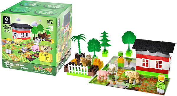 Фото - Пластиковий конструктор qbee "Block&Steps: Весела Ферма" + ходилка і меморі гра 3в1, 79дет.  (QB300-005)