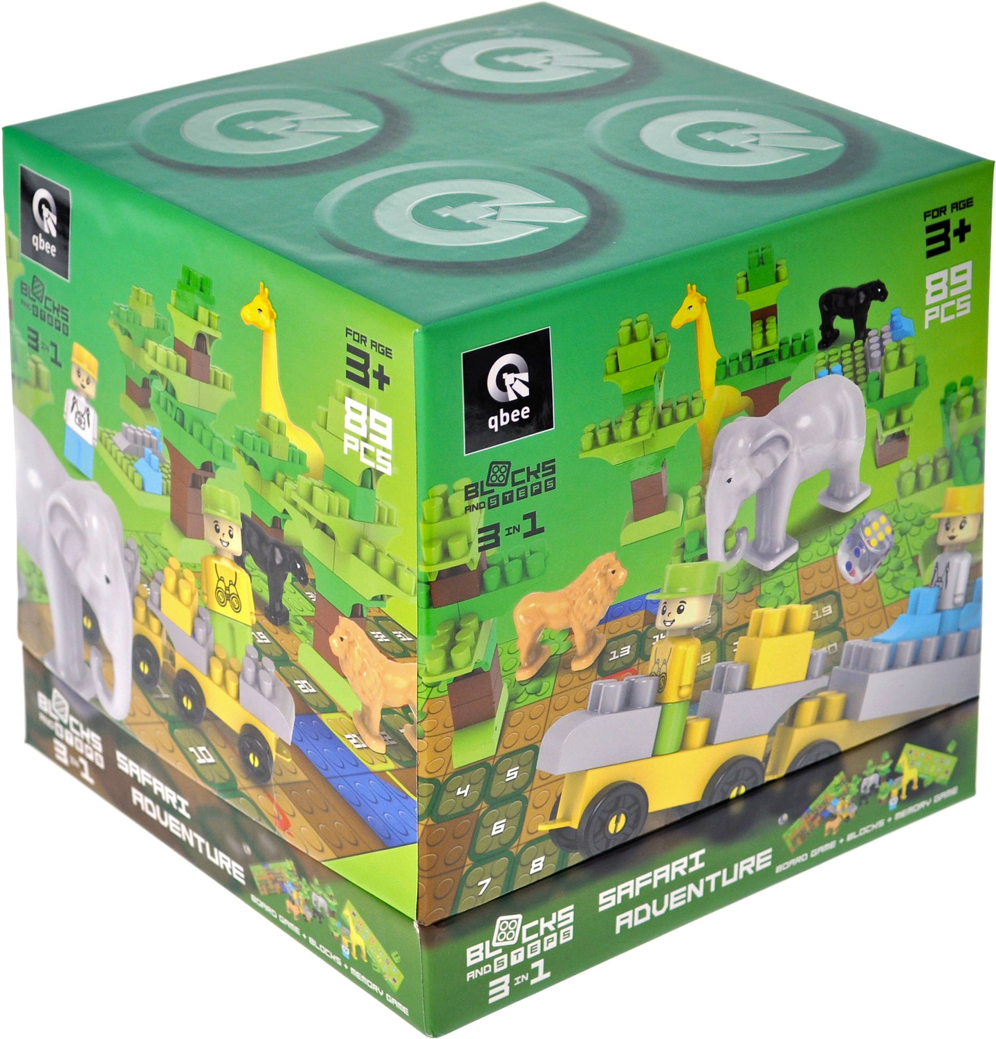 Пластиковий конструктор qbee "Block&Steps: Пригоди в Сафарі" + ходилка і меморі гра 3в1, 89дет.  (QB300-006) - Фото 1