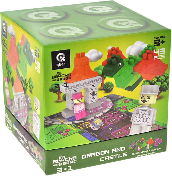 Фото - Пластиковий конструктор qbee "Block&Steps: Дракон та замок" + ходилка і меморі гра 3в1, 43дет.  (QB300-106)