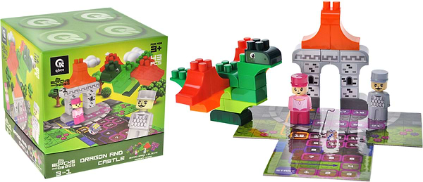 Фото - Пластиковий конструктор qbee "Block&Steps: Дракон та замок" + ходилка і меморі гра 3в1, 43дет.  (QB300-106)